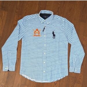 Ralph Lauren Men's Custom Fit  Classic Blue Striped Button Down Shirt  Size XL